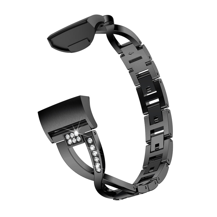 Bracelet de montre en acier et métal serti de diamants en forme de X pour Fitbit Charge 3