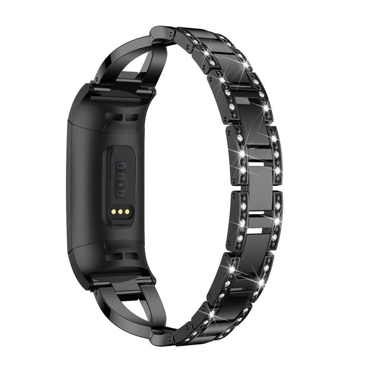 Bracelet de montre en acier et métal serti de diamants en forme de X pour Fitbit Charge 3