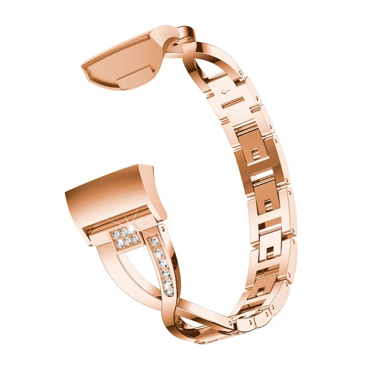 Bracelet de montre en acier et métal serti de diamants en forme de X pour Fitbit Charge 3