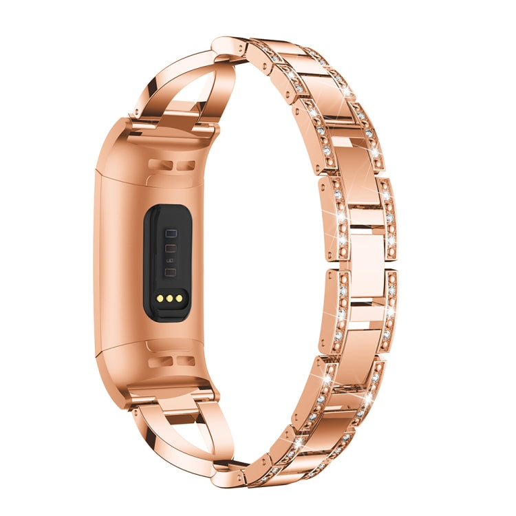 Bracelet de montre en acier et métal serti de diamants en forme de X pour Fitbit Charge 3