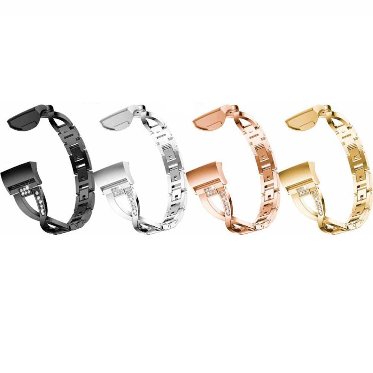 Bracelet de montre en acier et métal serti de diamants en forme de X pour Fitbit Charge 3