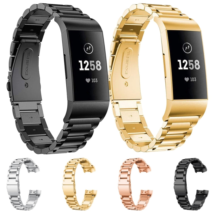 Bracelet de montre en acier inoxydable massif à trois perles avec boucle Slingshot pour Fitbit Charge 3