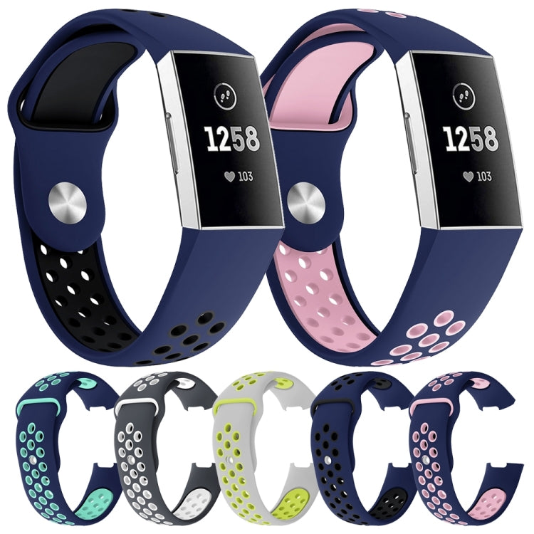 Two-color Round Hole Silicone Watch Band for Fitbit Charge 3, Watch Band Size:145-210mm