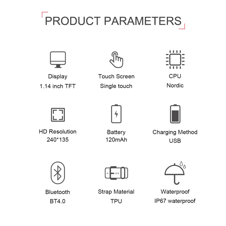 TD19 1.14 inches IPS Screen Smart Bracelet IP67 Waterproof, Support Call Reminder / Heart Rate Monitoring / Blood Pressure Monitoring / Sleep Monitoring /  Remote Camera