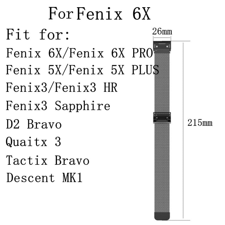 For Garmin Fenix 6X Milanese Watch Band, For Garmin Fenix 6X
