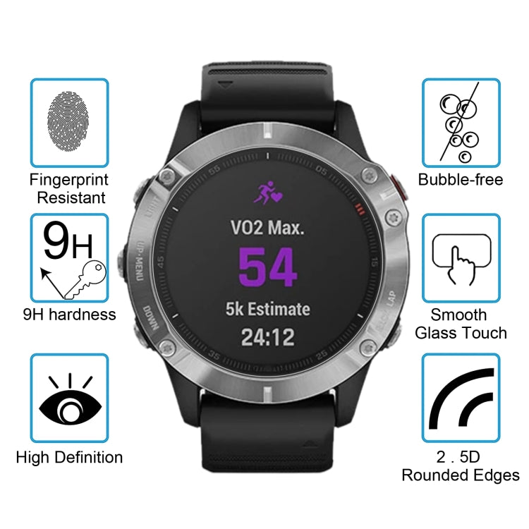 For Garmin Fenix 6 0.26mm 2.5D 9H Tempered Glass Film Screen Protector, For Garmin Fenix 6