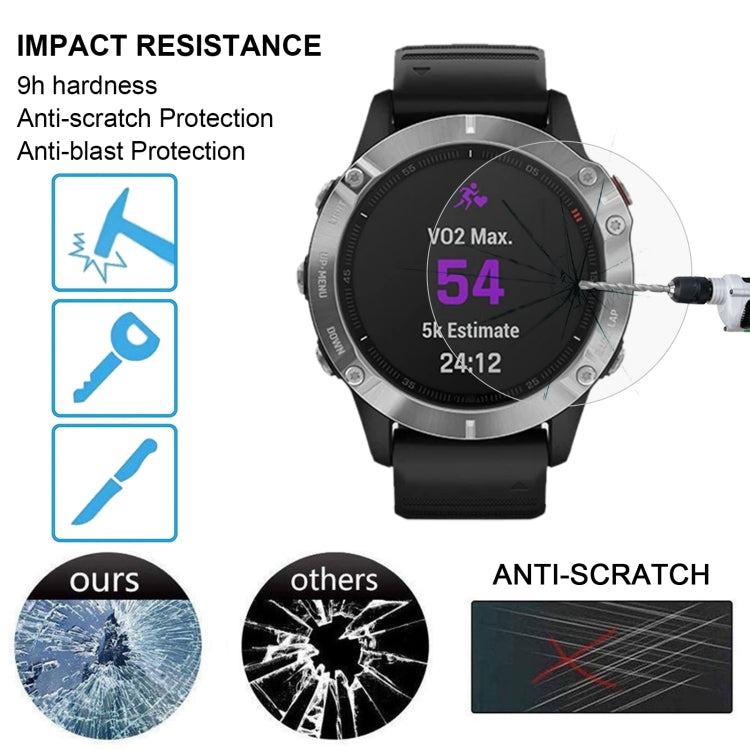 For Garmin Fenix 6 0.26mm 2.5D 9H Tempered Glass Film Screen Protector, For Garmin Fenix 6