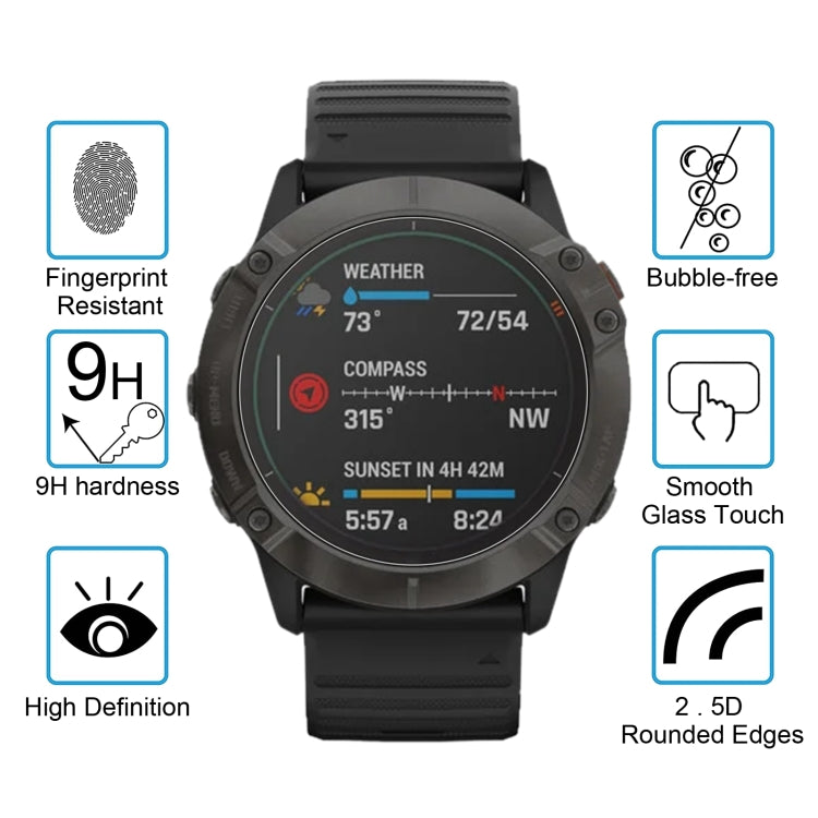 For Garmin Fenix 6X 0.26mm 2.5D 9H Tempered Glass Film Screen Protector, For Garmin Fenix 6X
