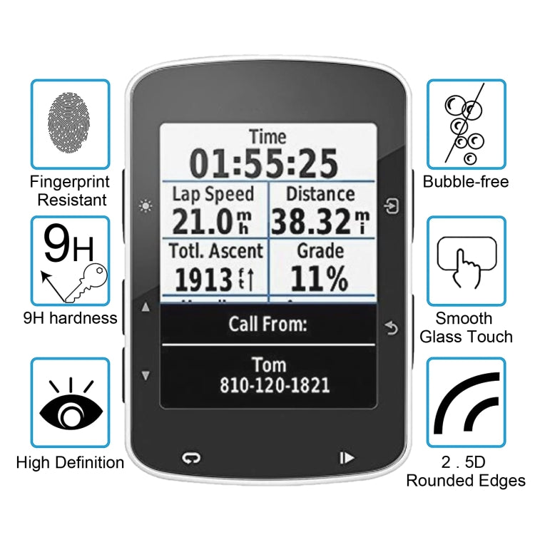 For Garmin Edge 520 0.26mm 2.5D 9H Tempered Glass Film Screen Protector, For Garmin Edge 520