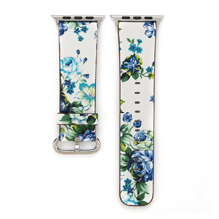 For Apple Watch Ultra 49mm&Watch Ultra 2 49mm / Series 10 46mm / 9&8&7 45mm / SE 3&SE 2&6&SE&5&4 44mm / 3&2&1 42mm Fashion Pastoralism Style Little Floral Pattern Women Watch Leather Watch Band, For 42mm A, For 42mm B, For 42mm C, For 42mm D, For 42mm ...