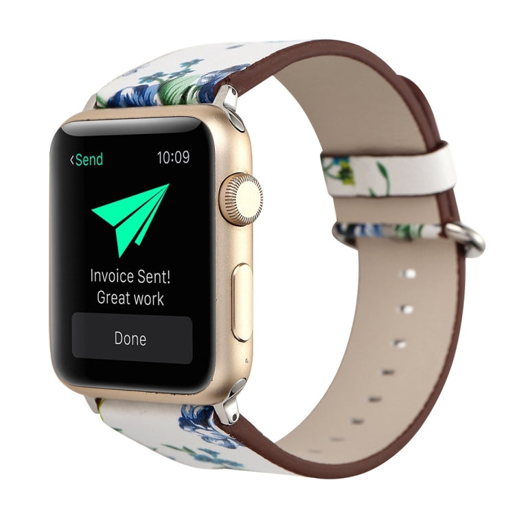 For Apple Watch Ultra 49mm&Watch Ultra 2 49mm / Series 10 46mm / 9&8&7 45mm / SE 3&SE 2&6&SE&5&4 44mm / 3&2&1 42mm Fashion Pastoralism Style Little Floral Pattern Women Watch Leather Watch Band, For 42mm C, For 42mm D, For 42mm E, For 42mm F, For 42mm ...