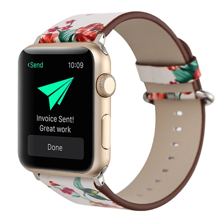 For Apple Watch Ultra 49mm&Watch Ultra 2 49mm / Series 10 46mm / 9&8&7 45mm / SE 3&SE 2&6&SE&5&4 44mm / 3&2&1 42mm Fashion Pastoralism Style Little Floral Pattern Women Watch Leather Watch Band, For 42mm B, For 42mm C, For 42mm D, For 42mm E, For 42mm ...