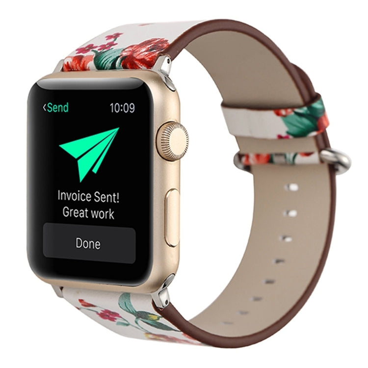 For Apple Watch Ultra 49mm&Watch Ultra 2 49mm / Series 10 46mm / 9&8&7 45mm / SE 3&SE 2&6&SE&5&4 44mm / 3&2&1 42mm Fashion Pastoralism Style Little Floral Pattern Women Watch Leather Watch Band, For 42mm C, For 42mm D, For 42mm E, For 42mm F, For 42mm ...