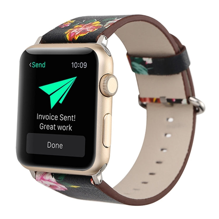 For Apple Watch Ultra 49mm&Watch Ultra 2 49mm / Series 10 46mm / 9&8&7 45mm / SE 3&SE 2&6&SE&5&4 44mm / 3&2&1 42mm Fashion Pastoralism Style Little Floral Pattern Women Watch Leather Watch Band, For 42mm C, For 42mm D, For 42mm E, For 42mm F, For 42mm ...