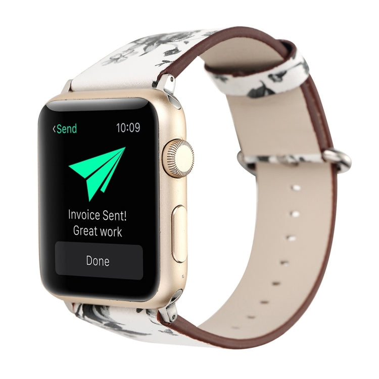 For Apple Watch Ultra 49mm&Watch Ultra 2 49mm / Series 10 46mm / 9&8&7 45mm / SE 3&SE 2&6&SE&5&4 44mm / 3&2&1 42mm Fashion Pastoralism Style Little Floral Pattern Women Watch Leather Watch Band, For 42mm C, For 42mm D, For 42mm E, For 42mm F, For 42mm ...