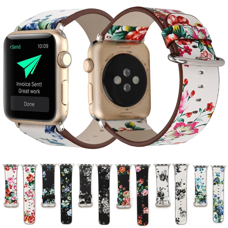 For Apple Watch Ultra 49mm&Watch Ultra 2 49mm / Series 10 46mm / 9&8&7 45mm / SE 3&SE 2&6&SE&5&4 44mm / 3&2&1 42mm Fashion Pastoralism Style Little Floral Pattern Women Watch Leather Watch Band, For 42mm C, For 42mm D, For 42mm E, For 42mm F, For 42mm ...
