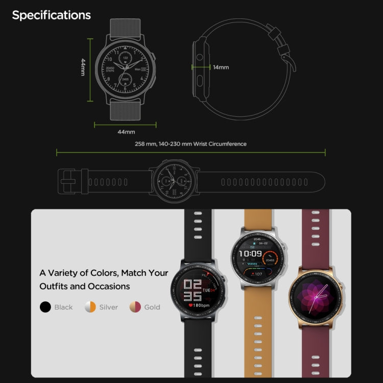 Montre connectée Zeblaze GTR2 avec écran tactile couleur de 1,28 pouce, Bluetooth 5.0, étanche IP68, prise en charge du suivi du sommeil, de la fréquence cardiaque et de la pression artérielle