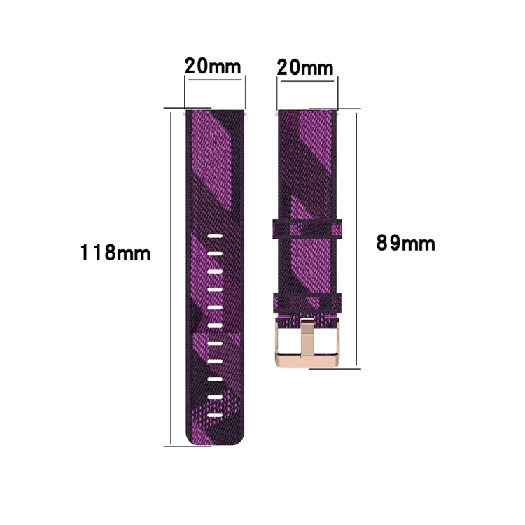 Bracelet de montre en nylon tissé rayé 20 mm pour Garmin Venu, Vivomove 3, Vivoactive 3, Forerunner 245/645