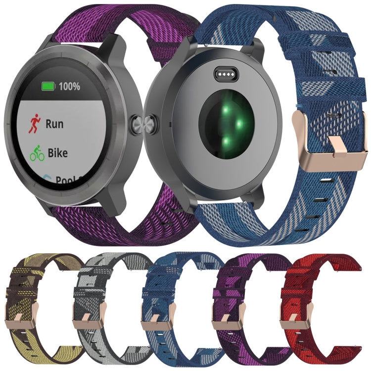 Bracelet de montre en nylon tissé rayé 20 mm pour Garmin Venu, Vivomove 3, Vivoactive 3, Forerunner 245/645