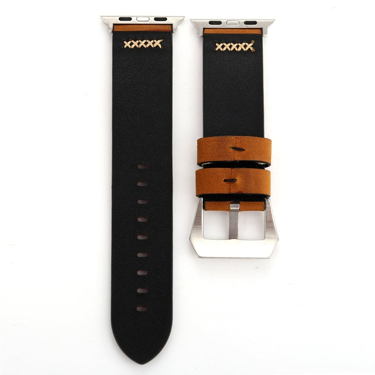 For Apple Watch Ultra 49mm&Watch Ultra 2 49mm / Series 10 46mm / 9&8&7 45mm / SE 3&SE 2&6&SE&5&4 44mm / 3&2&1 42mm Retro XX Line Pattern Genuine Leather Wrist Watch Band, For 42mm