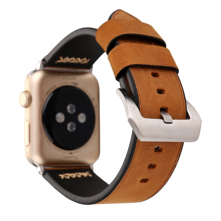 For Apple Watch Ultra 49mm&Watch Ultra 2 49mm / Series 10 46mm / 9&8&7 45mm / SE 3&SE 2&6&SE&5&4 44mm / 3&2&1 42mm Retro XX Line Pattern Genuine Leather Wrist Watch Band, For 42mm
