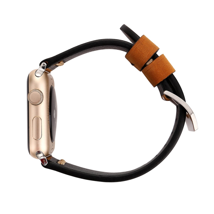 For Apple Watch Ultra 49mm&Watch Ultra 2 49mm / Series 10 46mm / 9&8&7 45mm / SE 3&SE 2&6&SE&5&4 44mm / 3&2&1 42mm Retro XX Line Pattern Genuine Leather Wrist Watch Band, For 42mm