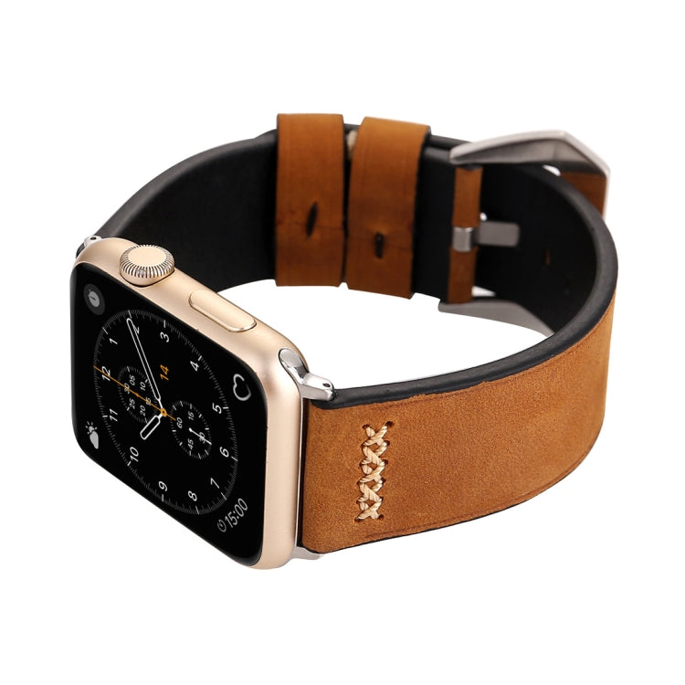 For Apple Watch Ultra 49mm&Watch Ultra 2 49mm / Series 10 46mm / 9&8&7 45mm / SE 3&SE 2&6&SE&5&4 44mm / 3&2&1 42mm Retro XX Line Pattern Genuine Leather Wrist Watch Band, For 42mm