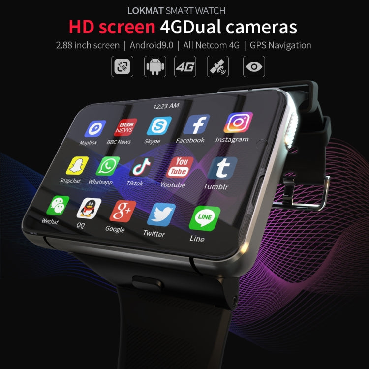 LOKMAT APPLLP Max 4G Call Smart Watch, 2.88 inch MTK6761 Quad Core, 6GB+128GB, Android  9.0, GPS, Heart Rate