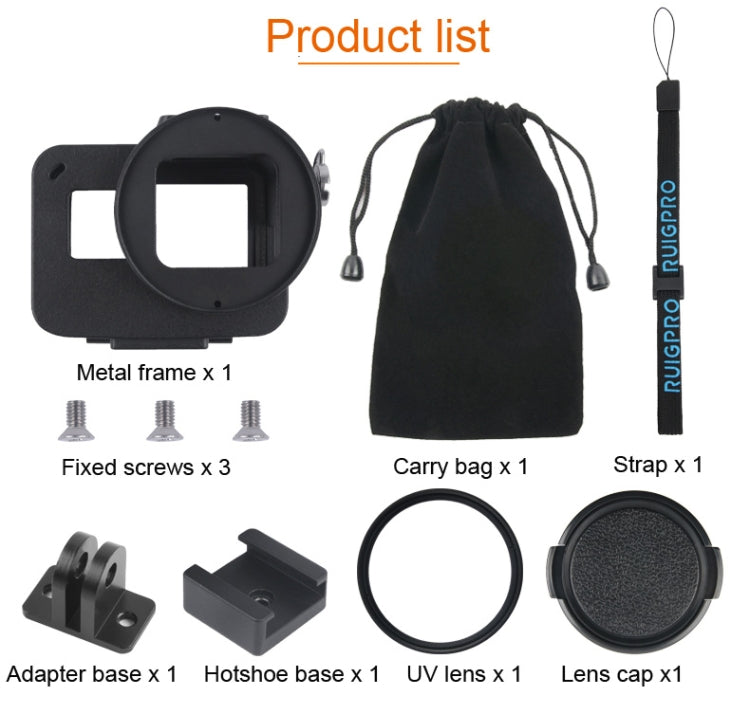 Housing Shell CNC Aluminum Alloy Protective Cage with Insurance Frame & 52mm UV Lens for GoPro HERO7 Black /6 /5, 52mm UV Black, 52mm UV Blue, 52mm UV Red