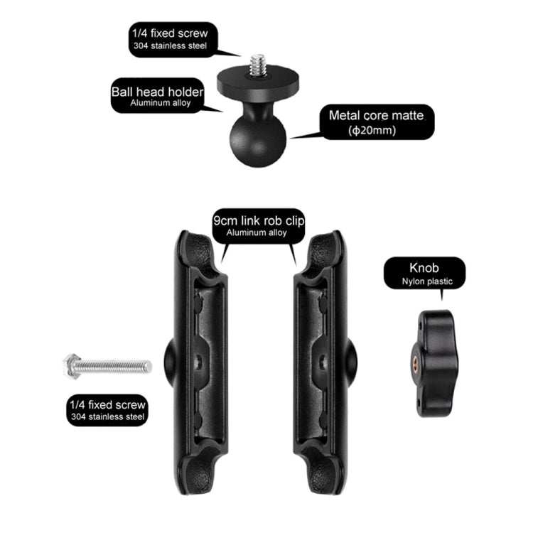 9cm Connecting Rod 20mm Ball Head Motorcycle Rearview Mirror Fixed Mount Holder with Tripod Adapter & Screw for GoPro, Insta360, DJI and Other Action Cameras, 9cm Connecting Rod Holder