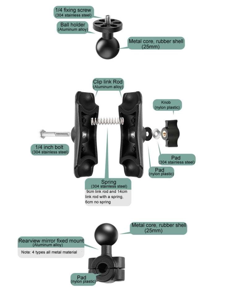 6cm Connecting Rod Fixed Motorcycle Mount Holder for GoPro, Insta360, DJI and Other Action Cameras, 6cm Connecting Rod