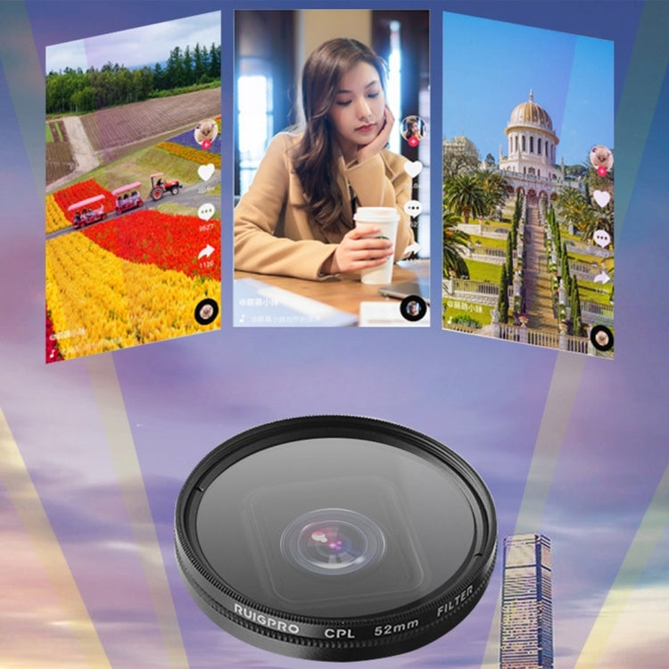 RUIGPRO for GoPro HERO10 Black / HERO9 Black Professional 52mm 52mm 10 in 1 UV+ND2+ND4+ND8+Star 8+ +CPL+Yellow/Red/Purple+10X Close-up Lens Filter with Filter Adapter Ring & Lens Cap