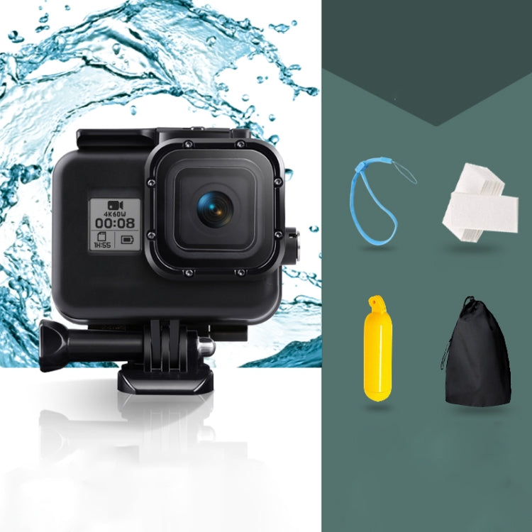 For GoPro HERO8 Black 45m Waterproof Housing Protective Case with Buckle Basic Mount & Screw & Floating Bobber Grip & Strap & Anti-Fog Inserts, Black HERO8 Case