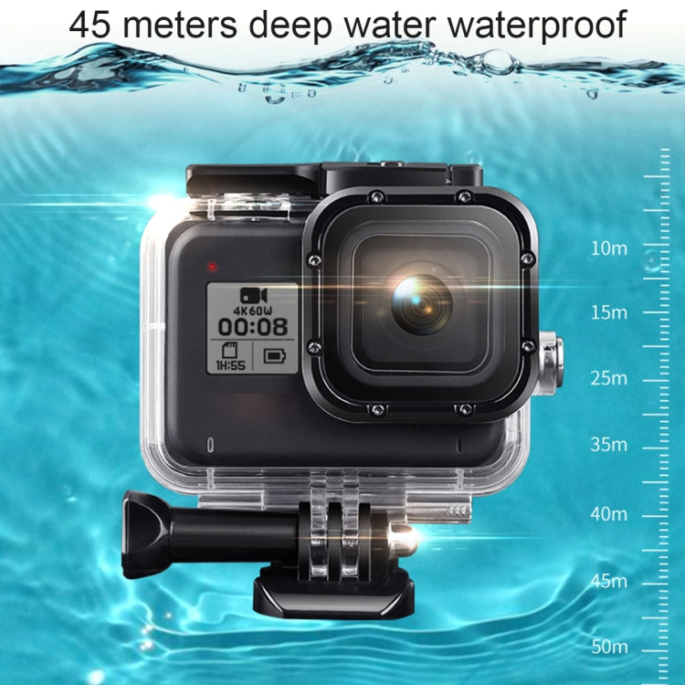 For GoPro HERO8 Black 45m Waterproof Housing Protective Case with Buckle Basic Mount & Screw & Floating Bobber Grip & Strap & Anti-Fog Inserts, Black HERO8 Case