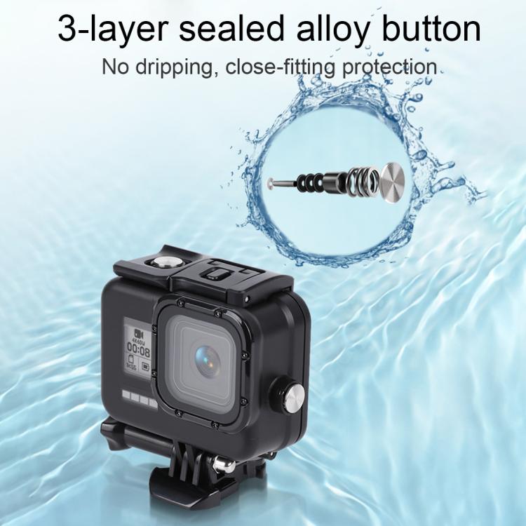 For GoPro HERO8 Black 45m Waterproof Housing Protective Case with Buckle Basic Mount & Screw & Floating Bobber Grip & Strap & Anti-Fog Inserts, Black HERO8 Case