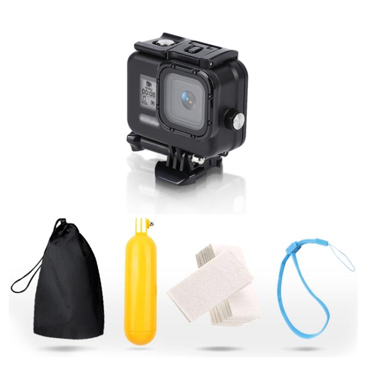 For GoPro HERO8 Black 45m Waterproof Housing Protective Case with Buckle Basic Mount & Screw & Floating Bobber Grip & Strap & Anti-Fog Inserts, Black HERO8 Case
