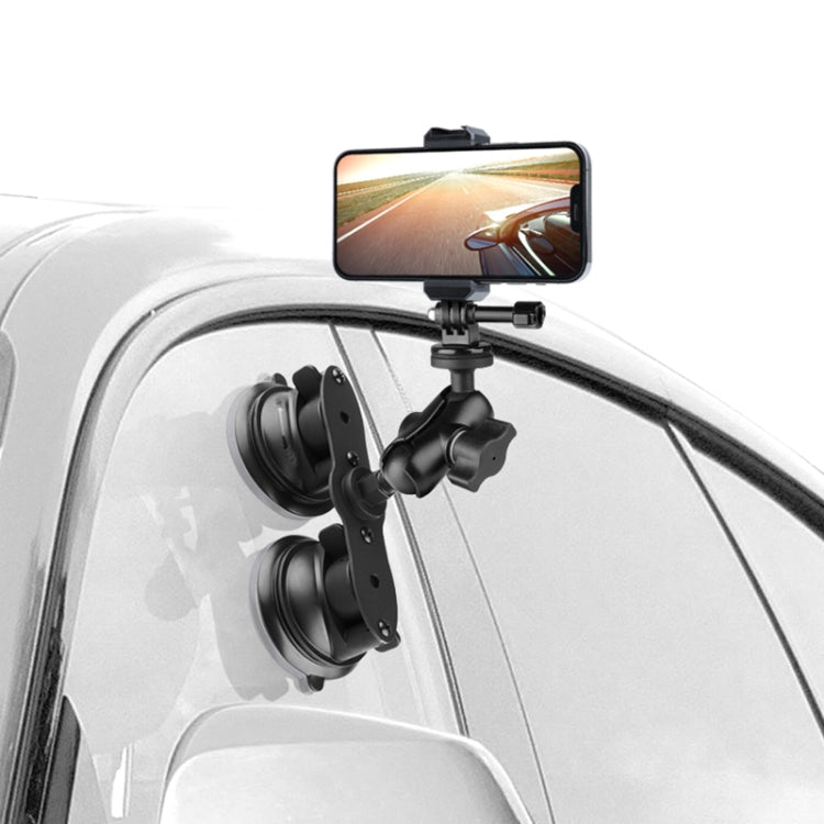Dual Suction Cup Mount Holder with Tripod Adapter & Steel Tether & Safety Buckle, Dual Suction Cup