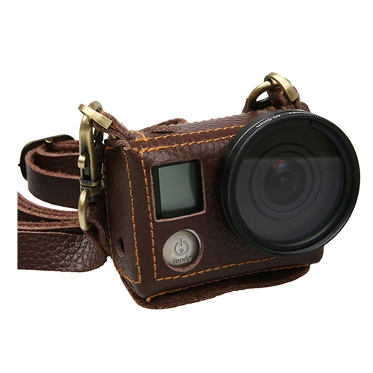 For GoPro HERO4 Litchi Texture Genuine Leather Protective Case with Sling, Litchi Texture (Brown), Litchi Texture (Black)