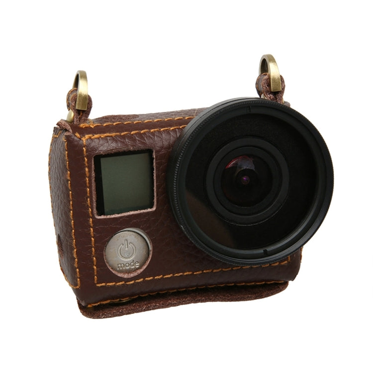 For GoPro HERO4 Litchi Texture Genuine Leather Protective Case with Sling, Litchi Texture (Brown), Litchi Texture (Black)