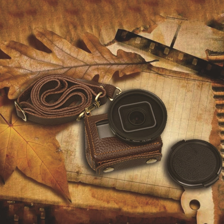 For GoPro HERO4 Litchi Texture Genuine Leather Protective Case with Sling, Litchi Texture (Brown), Litchi Texture (Black)