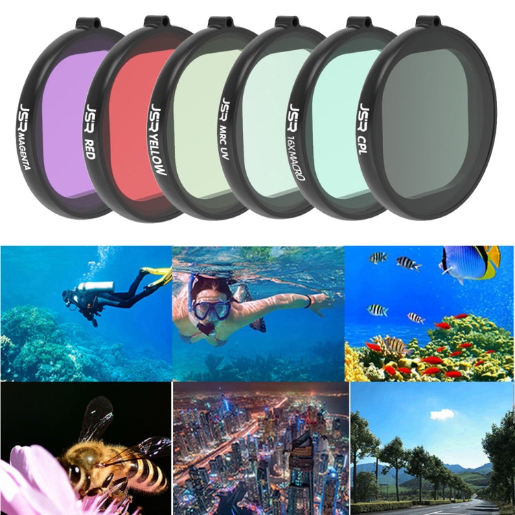 JSR Round Housing Diving 6 in 1 UV + CPL + 16X Macro + Red + Yellow + Purple Lens Filter for GoPro HERO8 Black, 6 in 1 Lens