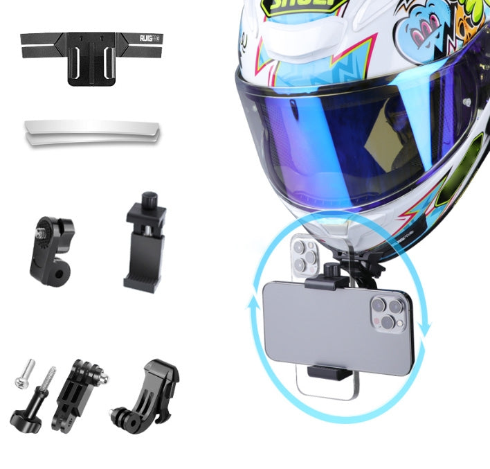 RUIGPRO Action Camera Phone Helmet Mount Kit with J-Hook Buckle & Rotation Phone Clamp & Adapter, Helmet Mount with Rotation Phone Clamp