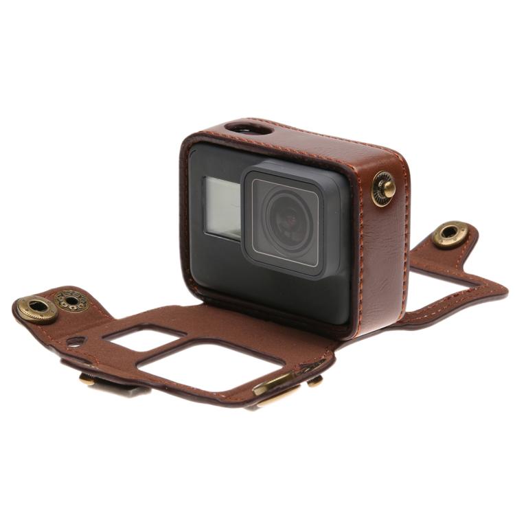 For GoPro HERO7 Black /6 /5  PU Leather Housing Case with Neck Strap & Buttons, PU Leather (Brown), PU Leather (Coffee), PU Leather (Black)