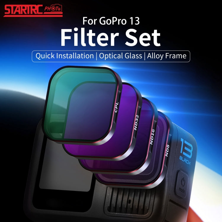 For GoPro HERO13 Black STARTRC Quick Release 4 in 1 ND8 ND16 ND32 CPL Lens Filter, For GoPro HERO13 Black