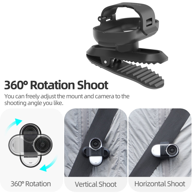 For Insta360 GO3 / GO 3S Sunnylife 360 Degree Rotation Backpack Clip Action Camera Clamp Mount, Rotation Backpack Clip