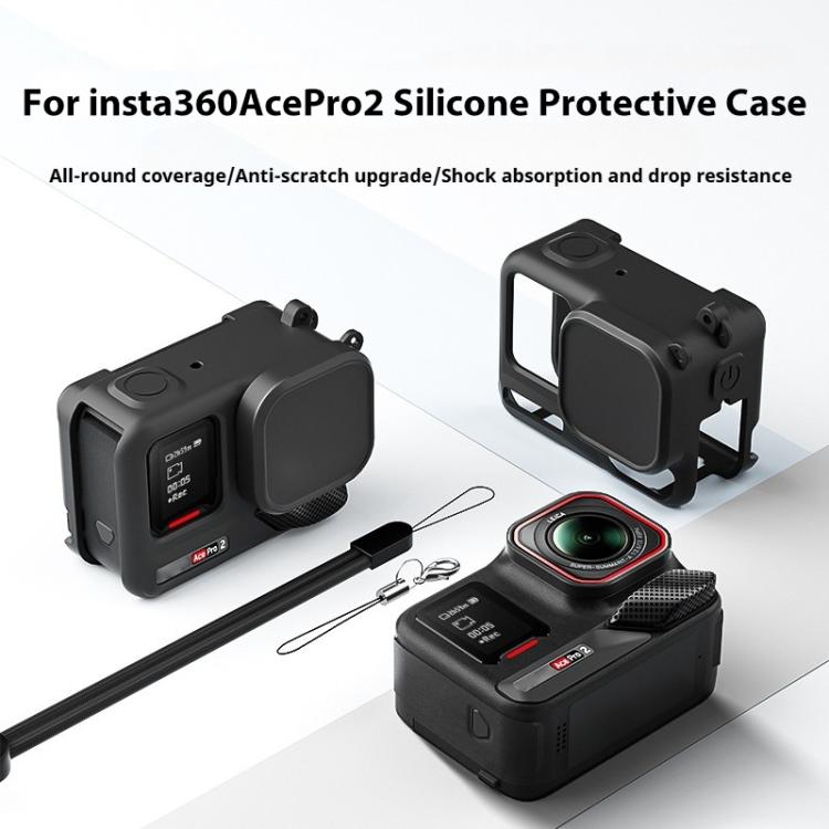For Insta360 Ace Pro 2 Silicone Protective Case with Wrist Strap & Lens Cover, For Insta360 Ace Pro 2