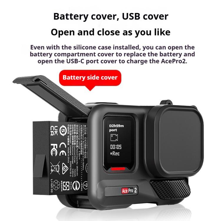 For Insta360 Ace Pro 2 Silicone Protective Case with Wrist Strap & Lens Cover, For Insta360 Ace Pro 2