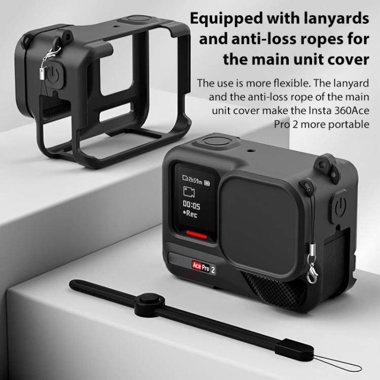 For Insta360 Ace Pro 2 Silicone Protective Case with Wrist Strap & Lens Cover, For Insta360 Ace Pro 2