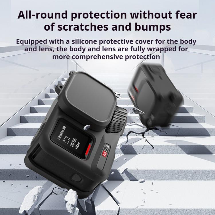 For Insta360 Ace Pro 2 Silicone Protective Case with Wrist Strap & Lens Cover, For Insta360 Ace Pro 2