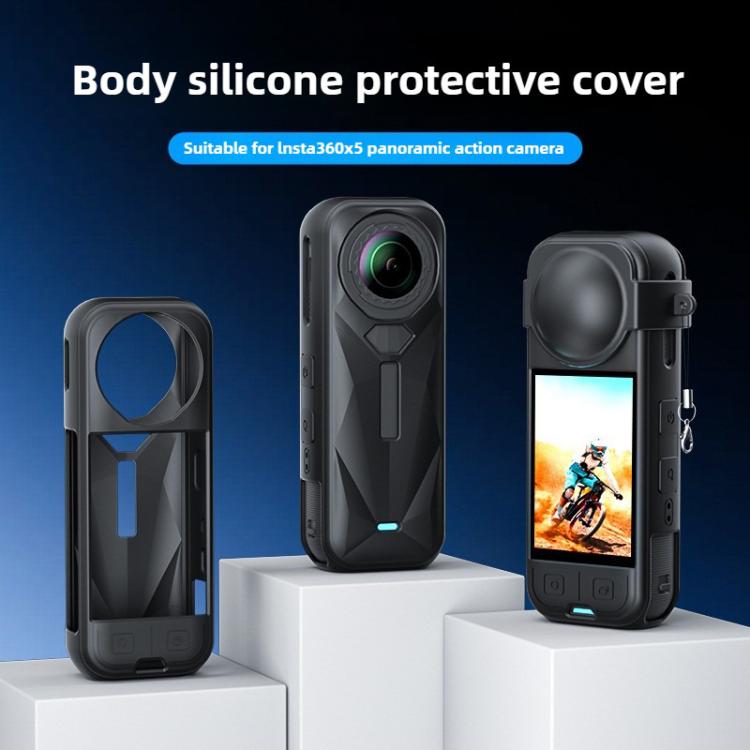 For Insta360 X5 Camera Body Cover Silicone Case with Lens Cover, Silicone Case with Lens Cover